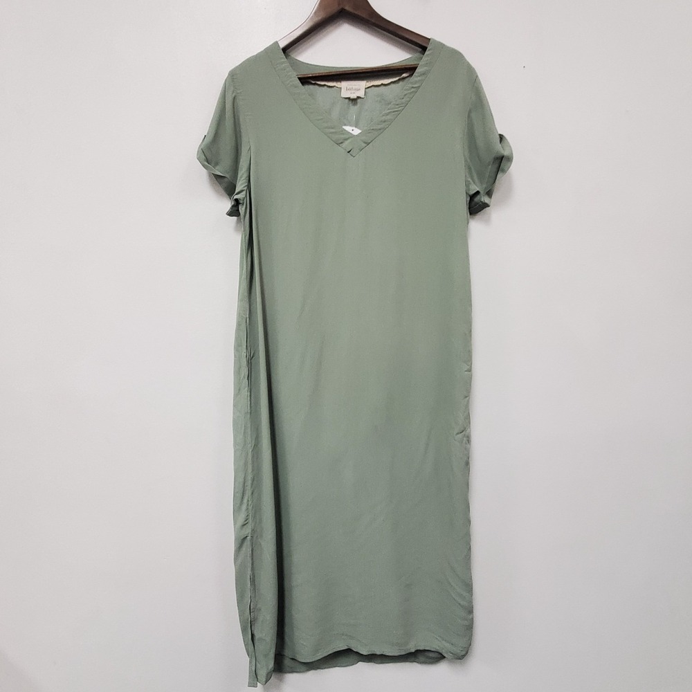 Bohme Womens Short Sleeve V Neck Midi Dress Size S/M Sage Green Viscose Guest
